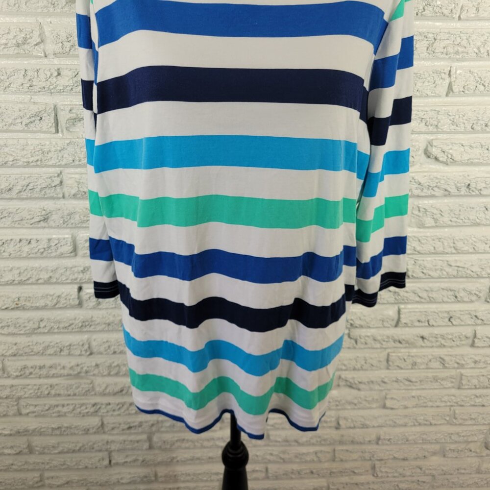 Croft & Barrow Womens 2X Top Blue White Striped 3/4 Sleeve Cotton Knit STR155E - Picture 4 of 9